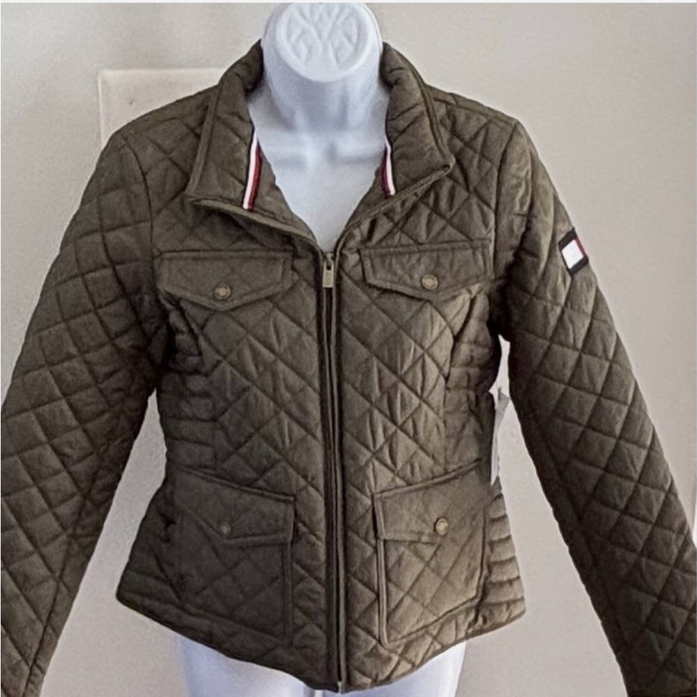 Tommy Hilfiger Olive Quilted Jacket Military Style Size Medium